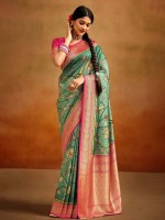 Green And Pink Soft Handloom Banarasi Silk Saree